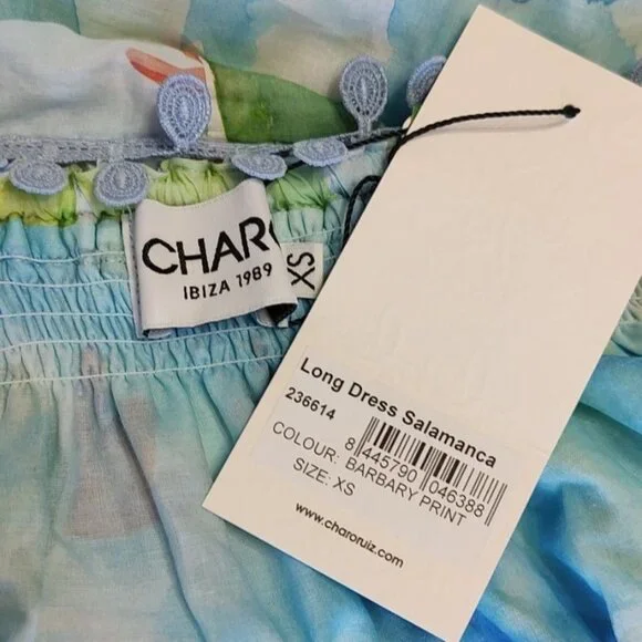 CHARO RUIZ IBIZA Maxi  Dress XS Salamanca Barbary Fruits Blue Green Cotton Resor - Picture 13 of 16